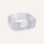 Clear resin square bracelet with curved edges, shown stacked and solo