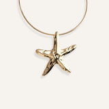 Structured gold choker necklace with large starfish pendant.