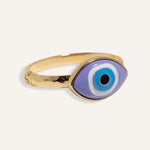 Gold evil eye bracelet with 3D enamel charm on fixed-size chain, styled for women
