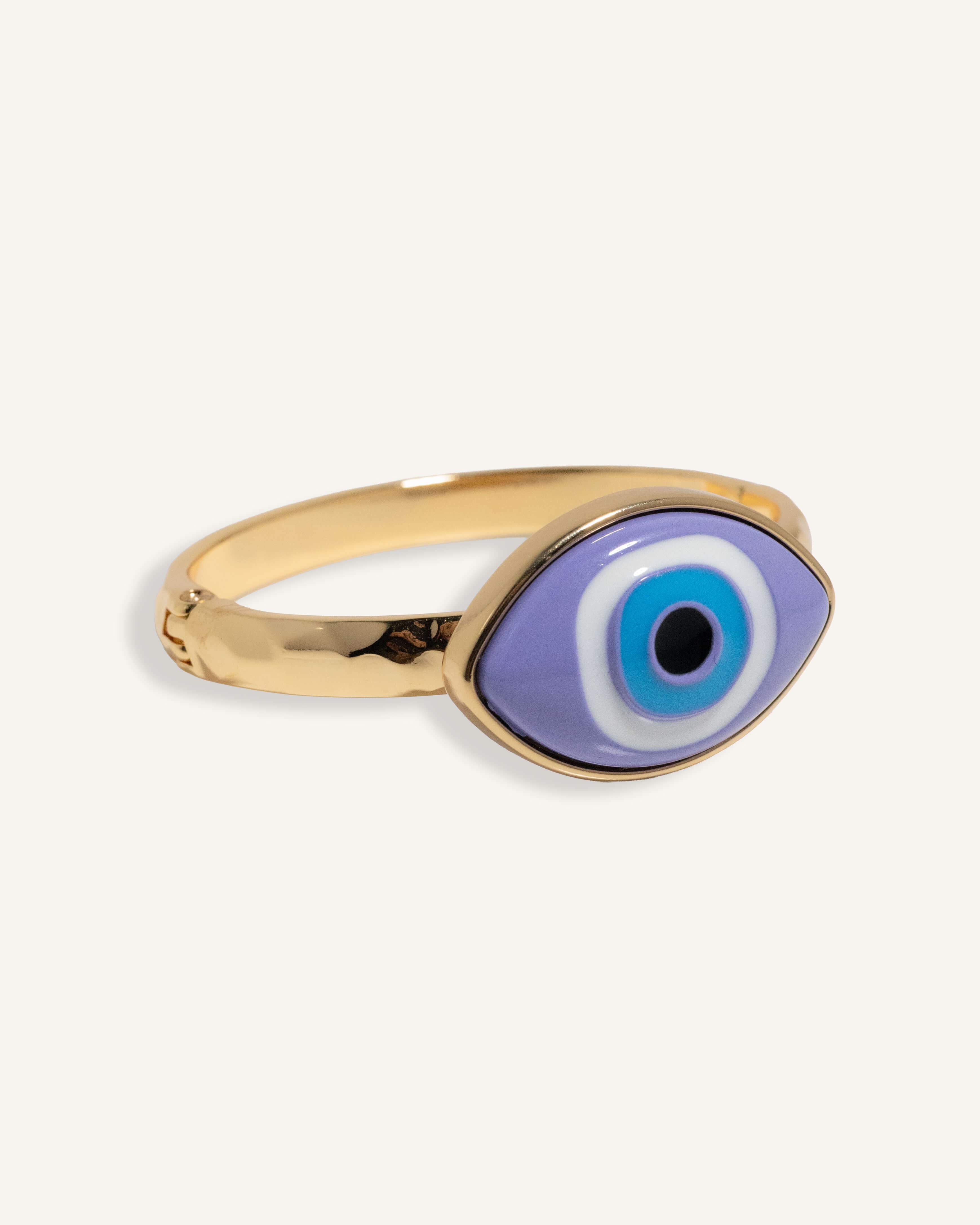 Gold evil eye bracelet with 3D enamel charm on fixed-size chain, styled for women