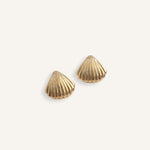 Minimalist gold shell earrings with post back.