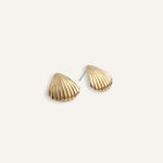 Minimalist gold shell earrings with post back.