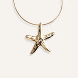 Structured gold choker necklace with large starfish pendant.