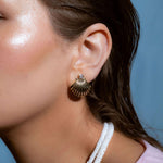 Gold plated shell drop earrings with cubic zirconia studs, coastal beach-themed summer jewelry for women