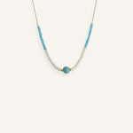 Minimalist turquoise and pearl beaded necklace with gold chain, handmade summer jewelry for women, delicate boho choker, elegant beach accessory