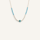 Minimalist turquoise and pearl beaded necklace with gold chain, handmade summer jewelry for women, delicate boho choker, elegant beach accessory