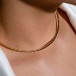 Gold plated flat snake chain necklace, sleek collar choker with polished finish, elegant layering piece, trendy minimalist gift for her