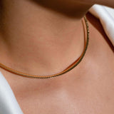 Gold plated flat snake chain necklace, sleek collar choker with polished finish, elegant layering piece, trendy minimalist gift for her