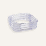 Clear resin square bracelet with curved edges, shown stacked and solo