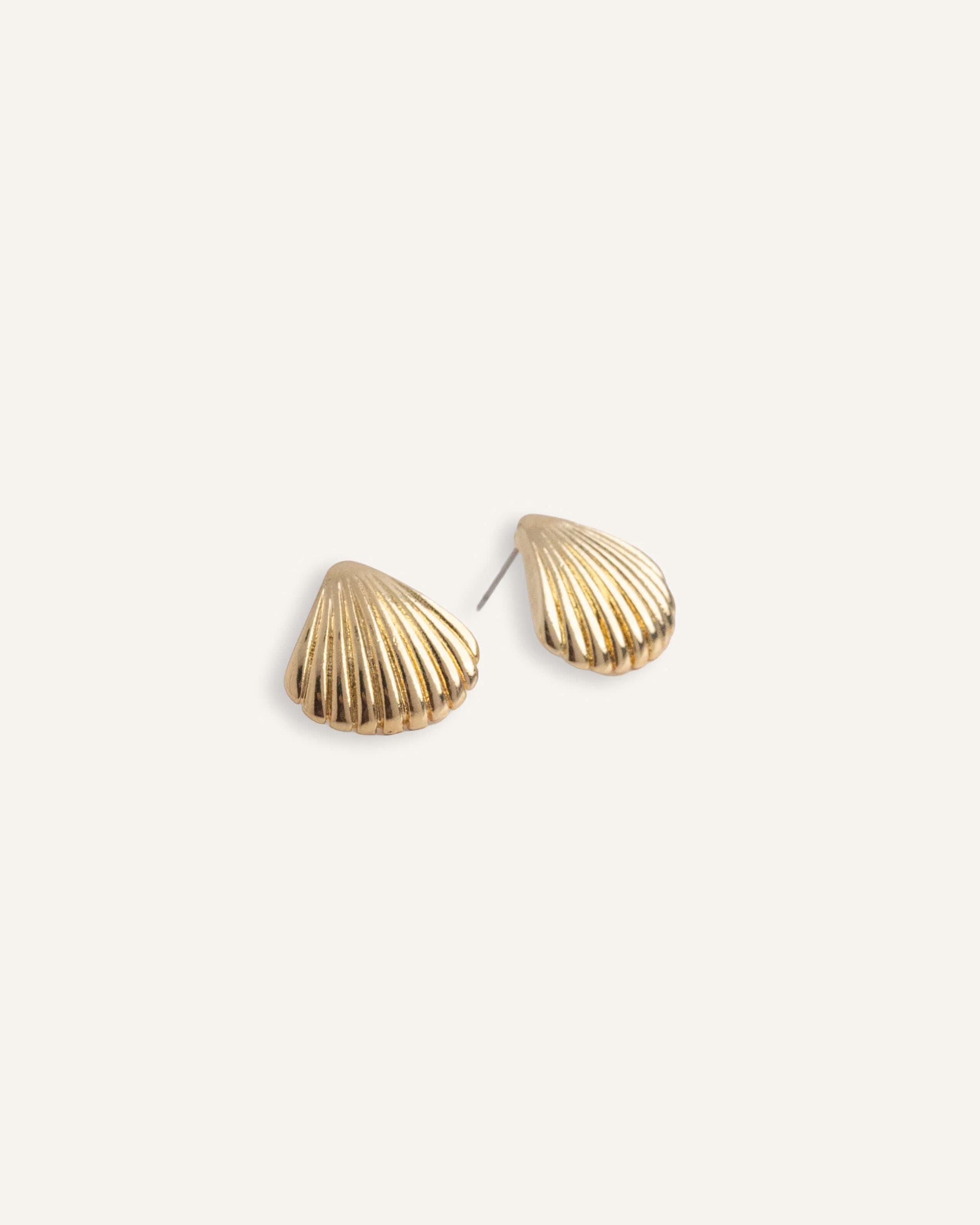 Dainty gold seashell earrings, minimalist summer jewelry for beach vacations, lightweight 14k gold plated studs for women