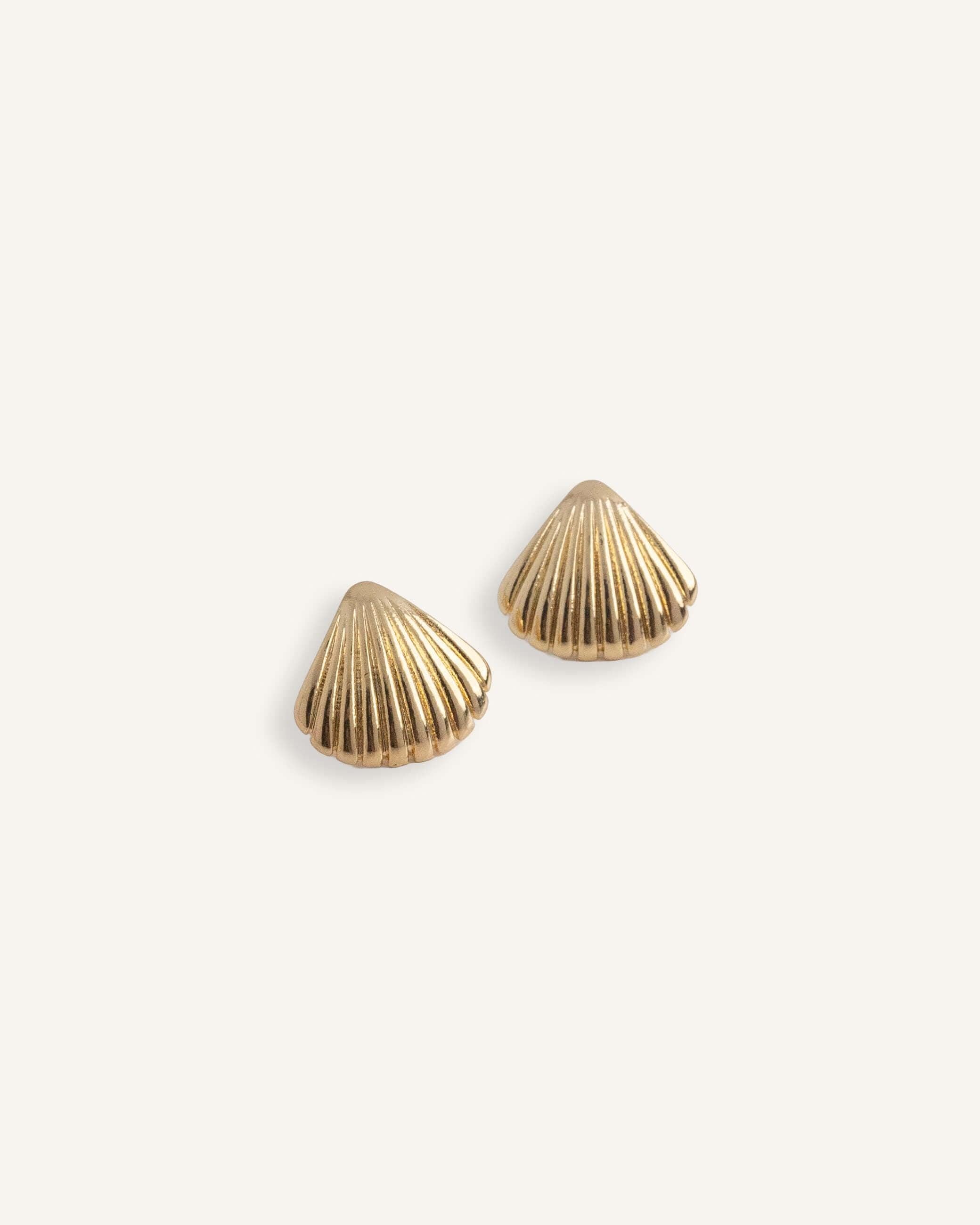 Gold plated shell earrings with crystal post, minimalist ocean-inspired jewelry for women, coastal stud earrings for beach lovers