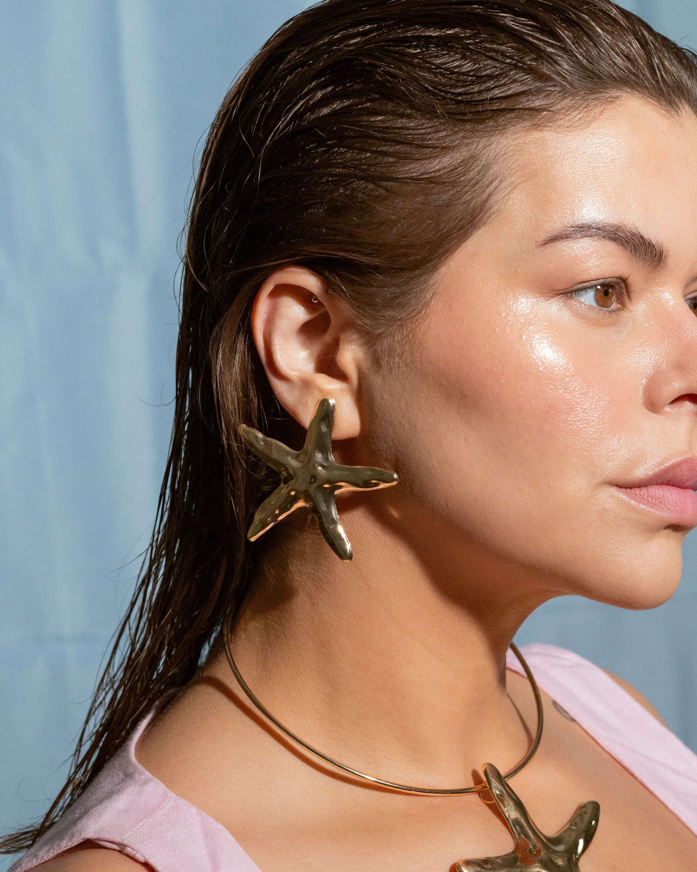 Gold plated starfish stud earrings, ocean-themed jewelry for summer, dainty coastal accessory for women, lightweight beach earrings gift