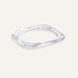 Clear resin square bracelet with curved edges, shown stacked and solo.