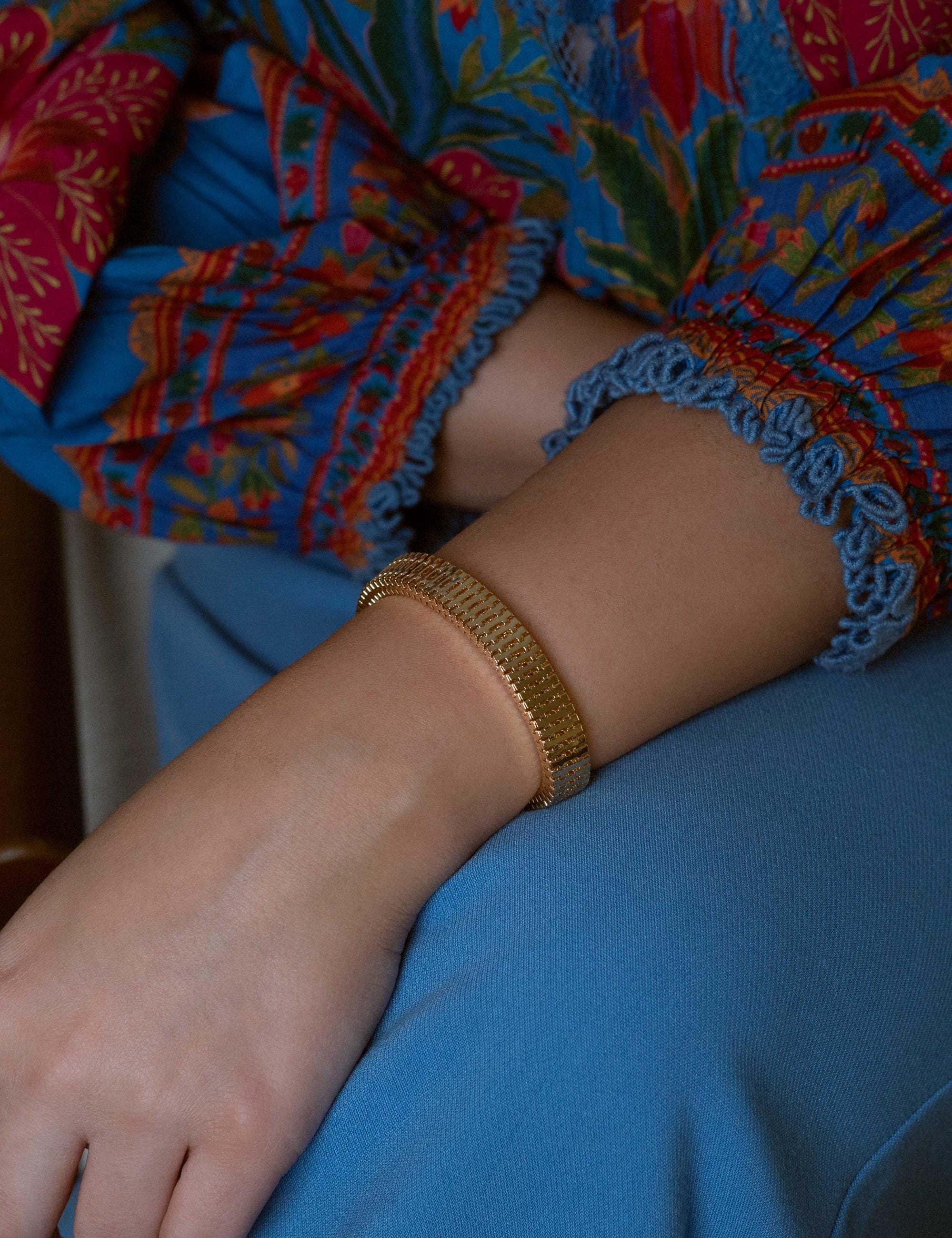 Gold Plated Chunky Mesh Bracelet by Loon Concept • Bold Cuff Bracelet • Statement Gold Jewelry • Textured Bangle • Wide Chain Look