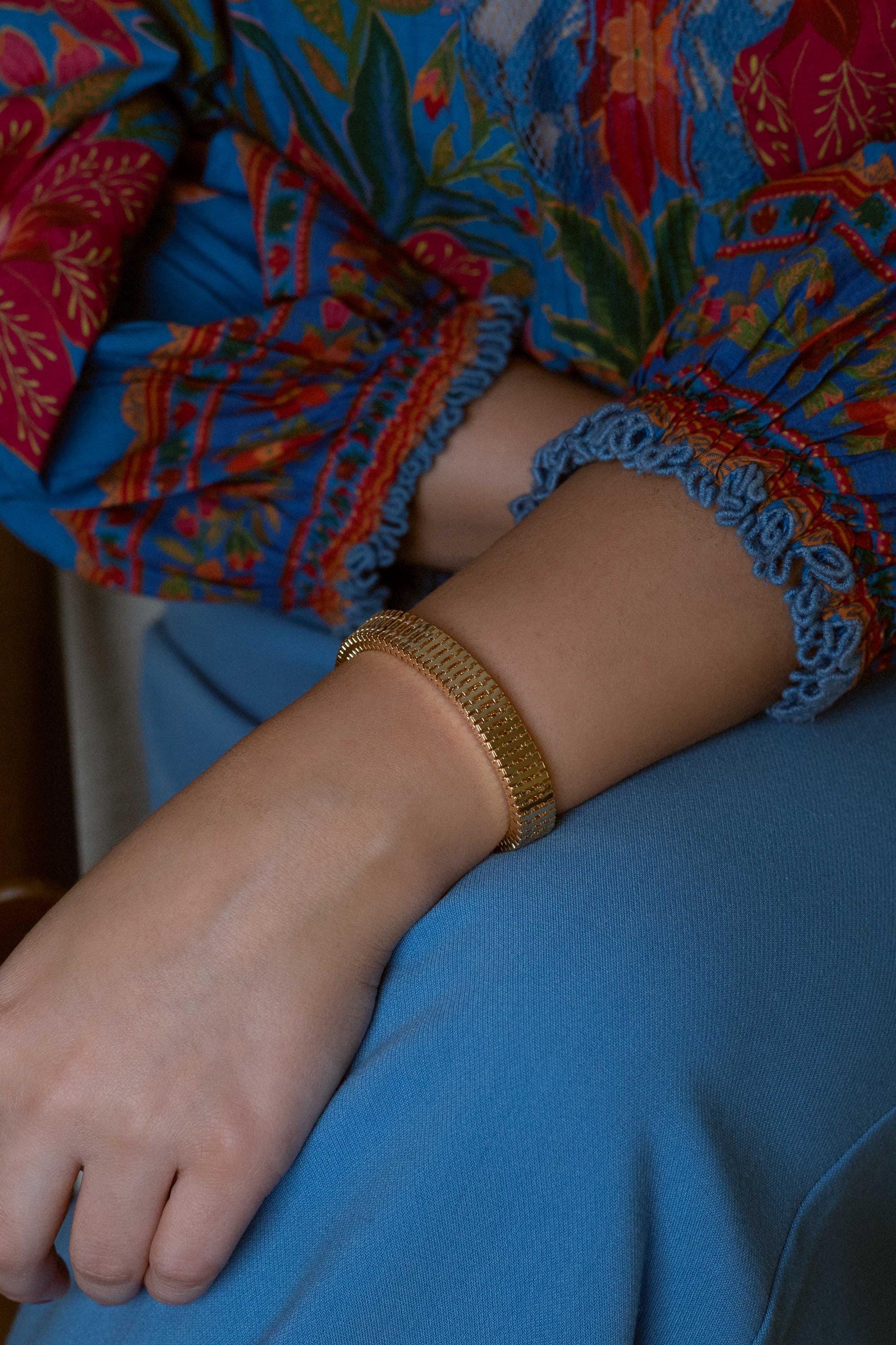 Gold Plated Chunky Mesh Bracelet by Loon Concept • Bold Cuff Bracelet • Statement Gold Jewelry • Textured Bangle • Wide Chain Look