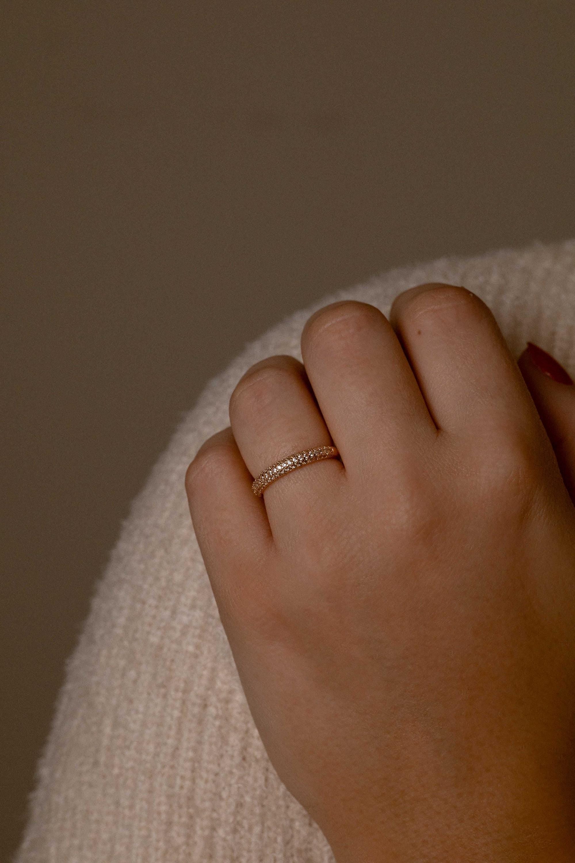 Minimalist chunky silver rings with zircon stone in three colors