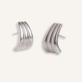 Chunky 925 sterling silver ribbed stud earrings with wave design