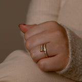 14K Gold Plated Nail Ring with Sparkling Zirconia Stones, Contemporary Statement Jewelry