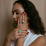 Statement Ring gold plated – Bold Geometric Adjustable Ring with Turquoise and Brown Accents | by Loon Concept