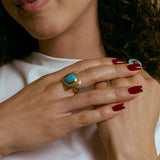 Statement Ring gold plated – Bold Turquoise Oval Adjustable Ring | Retro Style by Loon Concept