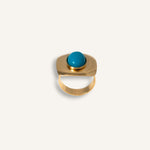 Statement Ring gold plated – Bold Turquoise Oval Adjustable Ring | Retro Style by Loon Concept
