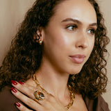 Statement Ring gold plated – Textured Chunky Adjustable Ring with Amber-Toned Gemstone | by Loon Concept