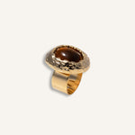 Statement Ring gold plated – Textured Chunky Adjustable Ring with Amber-Toned Gemstone | by Loon Concept