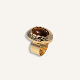 Statement Ring gold plated – Textured Chunky Adjustable Ring with Amber-Toned Gemstone | by Loon Concept