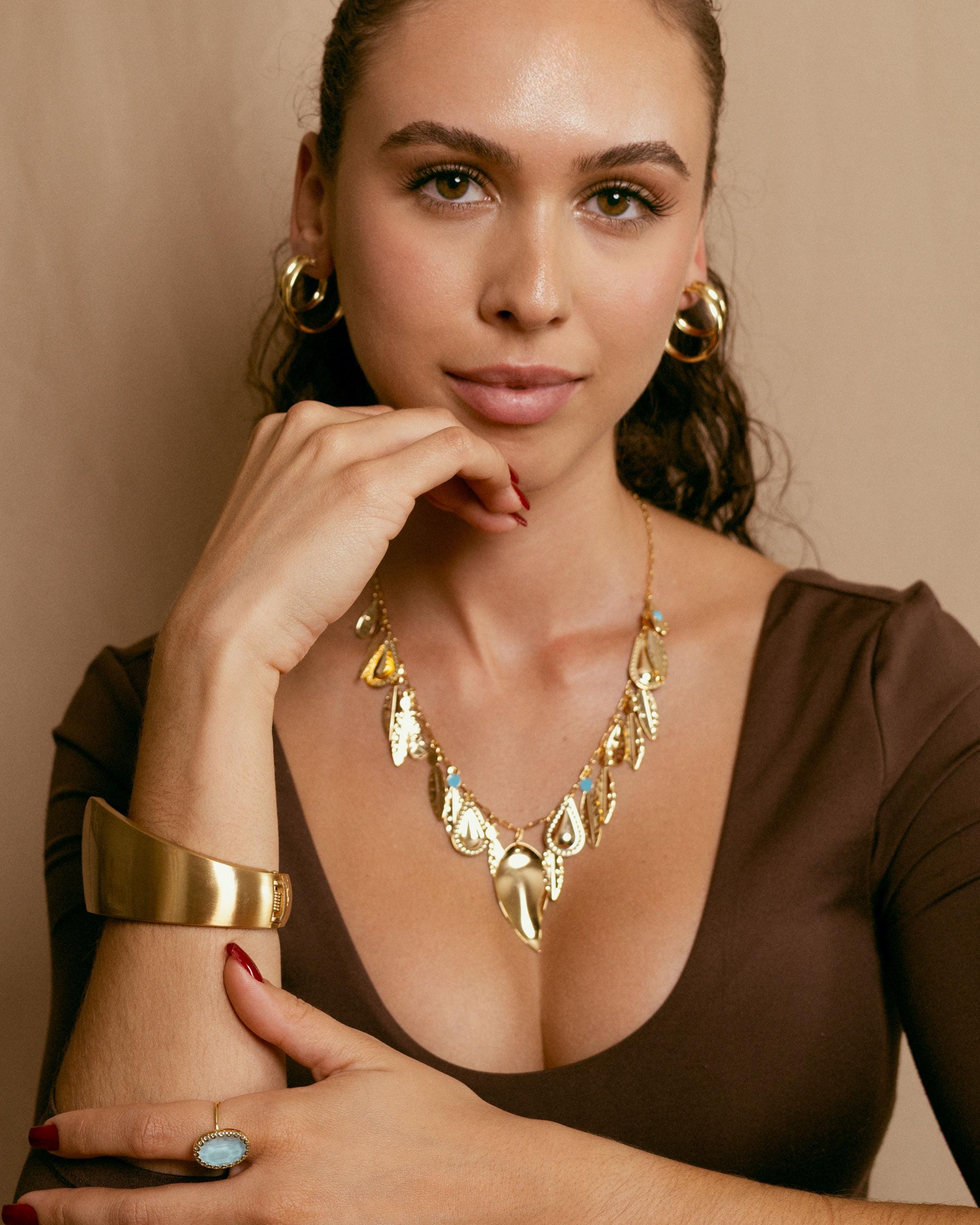 Gold Plated Cuff Bracelet – Wide Sculptural Bangle | Modern Minimalist Statement Jewelry by Loon Concept