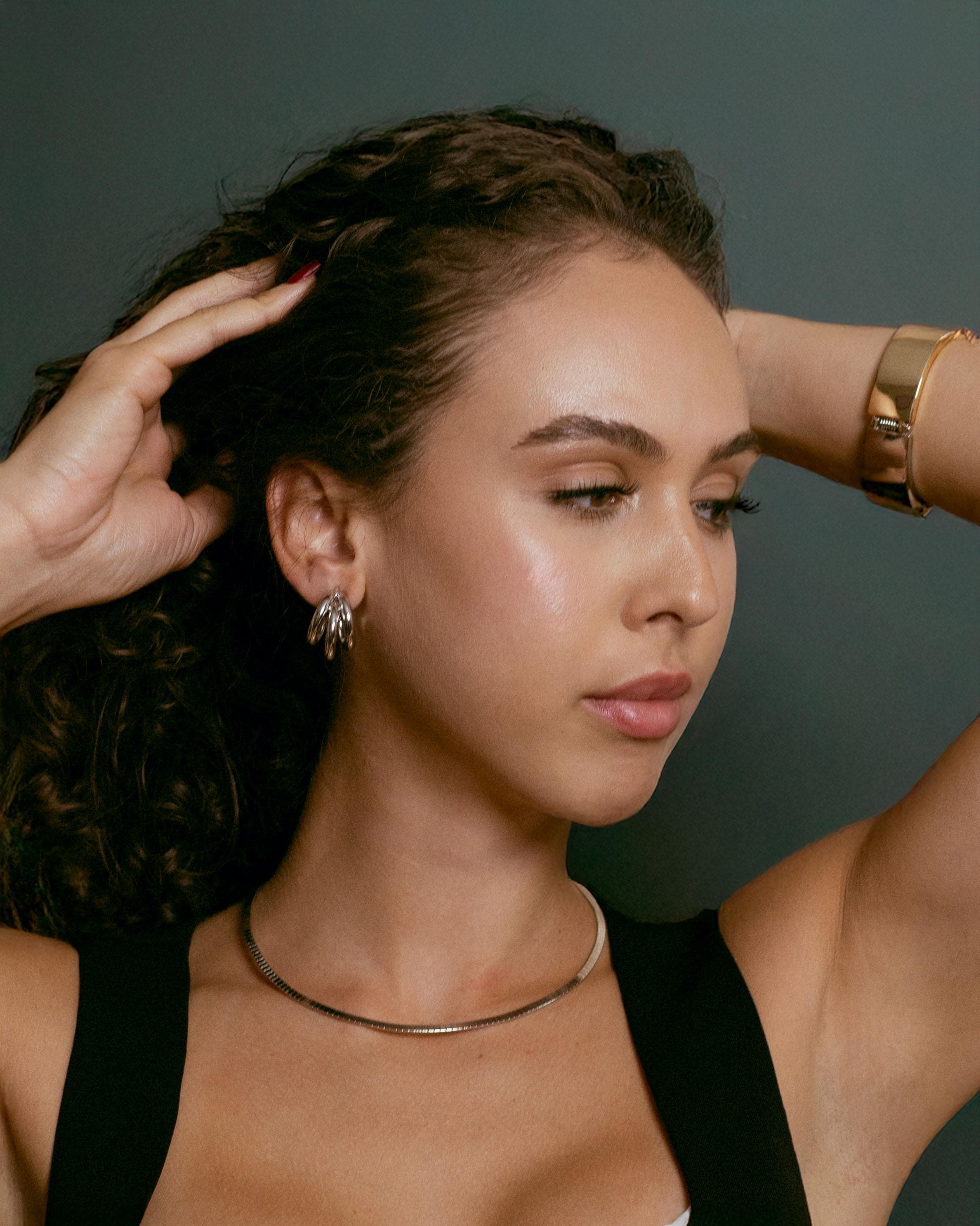 Chunky Dome Hoop Earrings rhodium plated – Bold Modern Silver Hoops | Statement Jewelry by Loon Concept