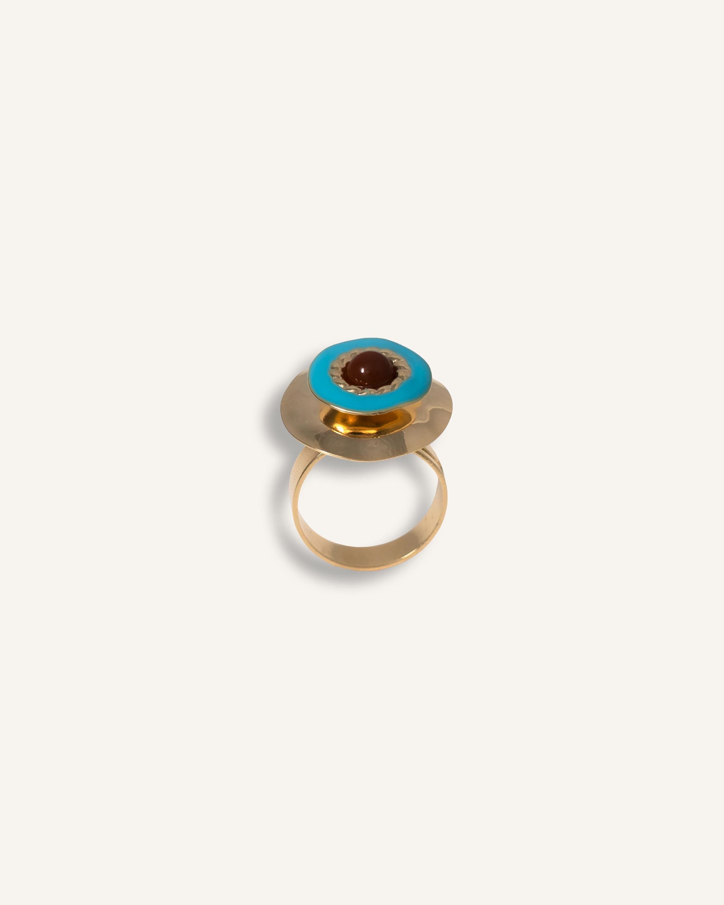 Statement Ring gold plated – Bold Geometric Adjustable Ring with Turquoise and Brown Accents | by Loon Concept