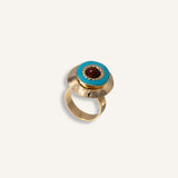 Statement Ring gold plated – Bold Geometric Adjustable Ring with Turquoise and Brown Accents | by Loon Concept