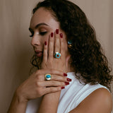 Statement Ring gold plated – Bold Turquoise Oval Adjustable Ring | Retro Style by Loon Concept