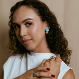 Statement Ring gold plated – Bold Turquoise Oval Adjustable Ring | Retro Style by Loon Concept