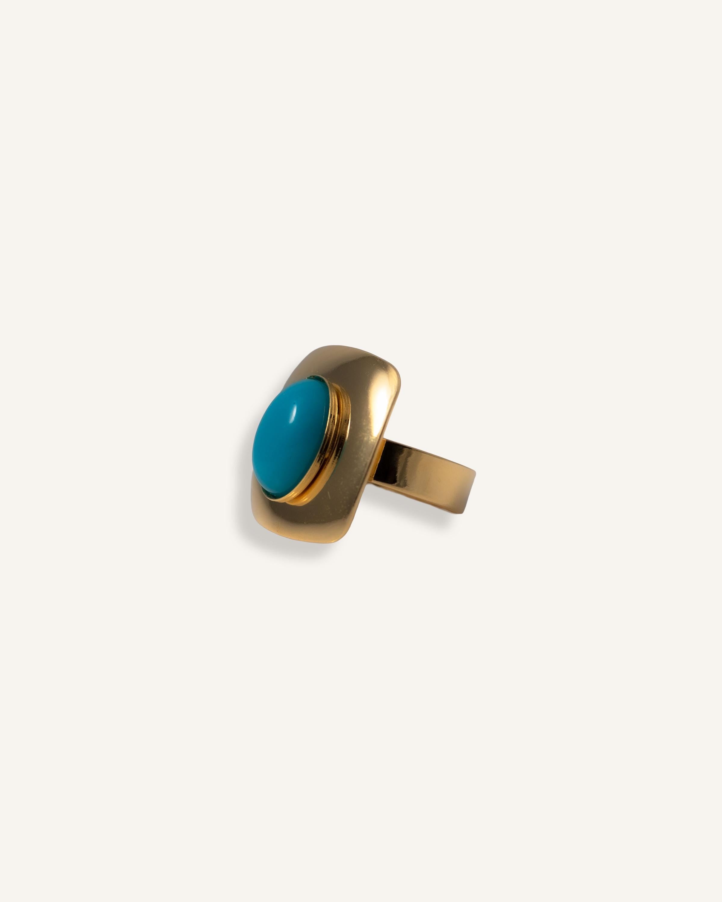 Statement Ring gold plated – Bold Turquoise Oval Adjustable Ring | Retro Style by Loon Concept