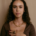 Statement Ring gold plated – Textured Chunky Adjustable Ring with Amber-Toned Gemstone | by Loon Concept