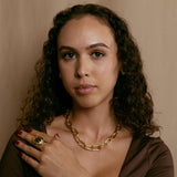 Statement Ring gold plated – Textured Chunky Adjustable Ring with Amber-Toned Gemstone | by Loon Concept