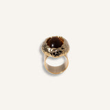 Statement Ring gold plated – Textured Chunky Adjustable Ring with Amber-Toned Gemstone | by Loon Concept