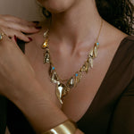 Statement Necklace gold plated – Leaf Charm Drop Necklace | Bold Boho Luxe Jewelry by Loon Concept