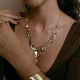 Statement Necklace gold plated – Leaf Charm Drop Necklace | Bold Boho Luxe Jewelry by Loon Concept