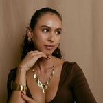 Statement Necklace gold plated – Leaf Charm Drop Necklace | Bold Boho Luxe Jewelry by Loon Concept