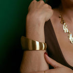 Gold Plated Cuff Bracelet – Wide Sculptural Bangle | Modern Minimalist Statement Jewelry by Loon Concept