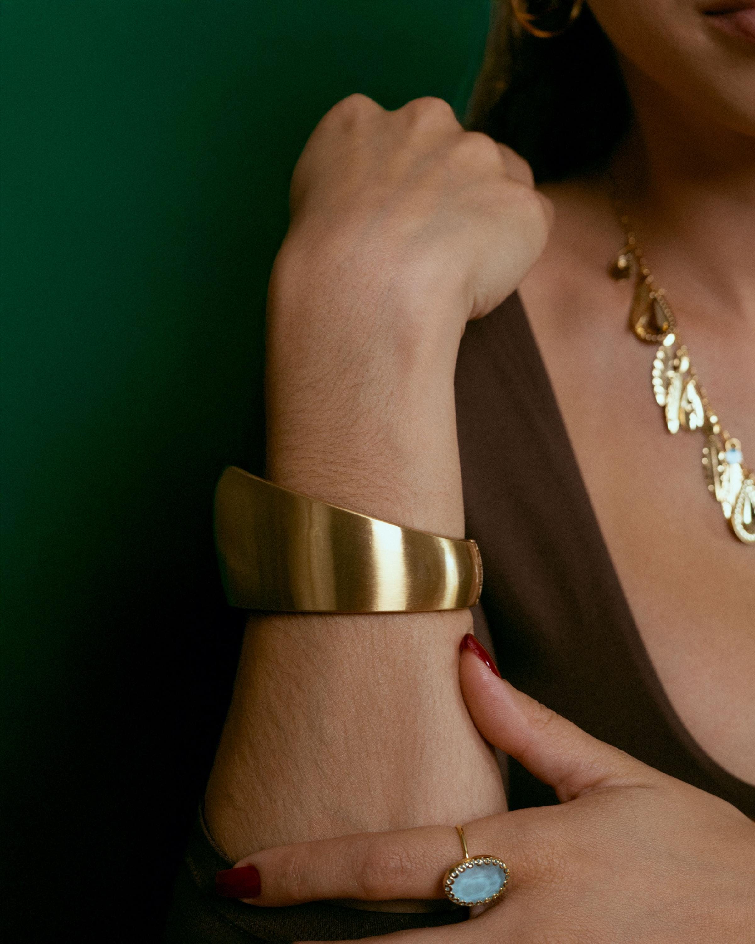 Gold Plated Cuff Bracelet – Wide Sculptural Bangle | Modern Minimalist Statement Jewelry by Loon Concept