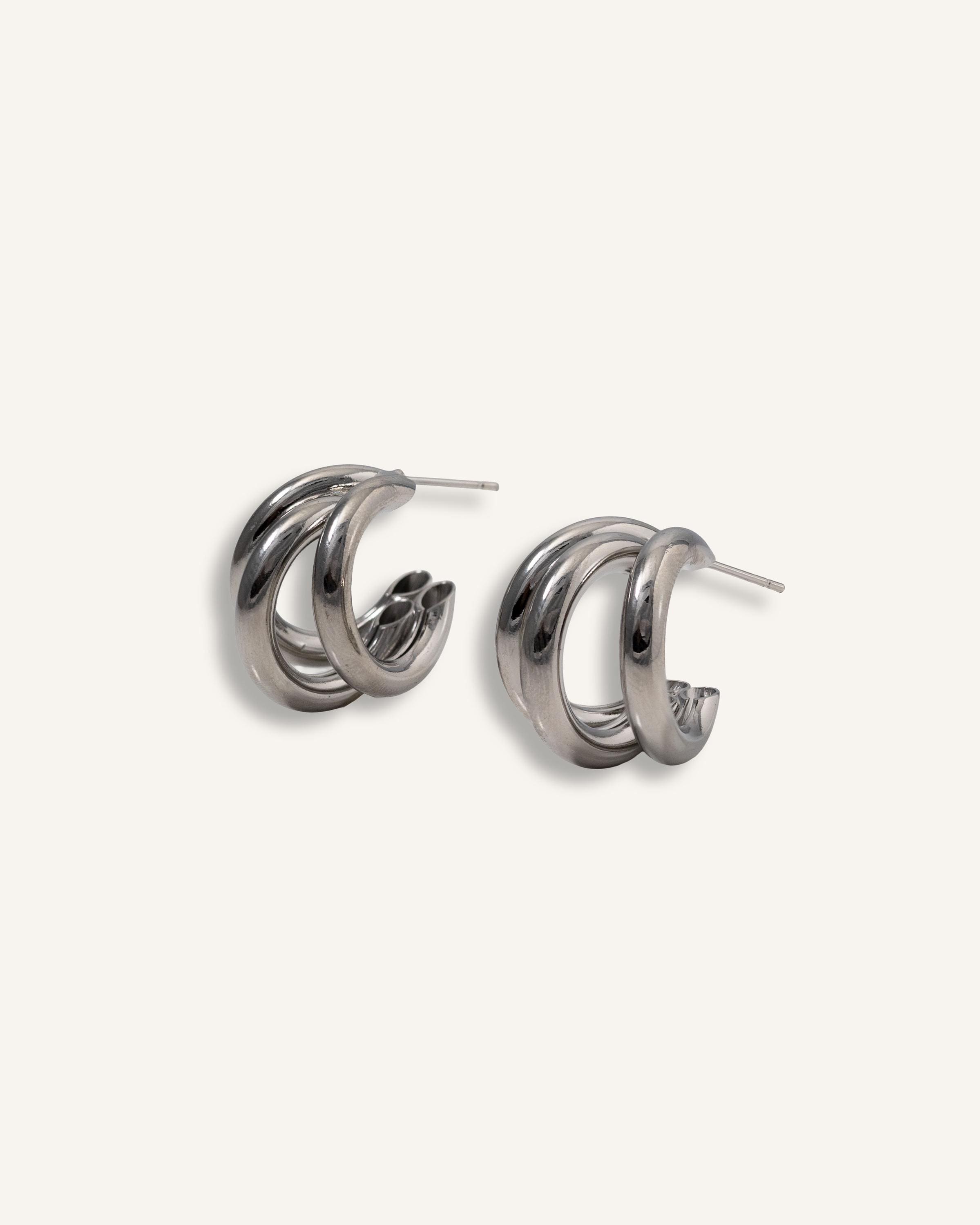 Chunky Dome Hoop Earrings rhodium plated – Bold Modern Silver Hoops | Statement Jewelry by Loon Concept