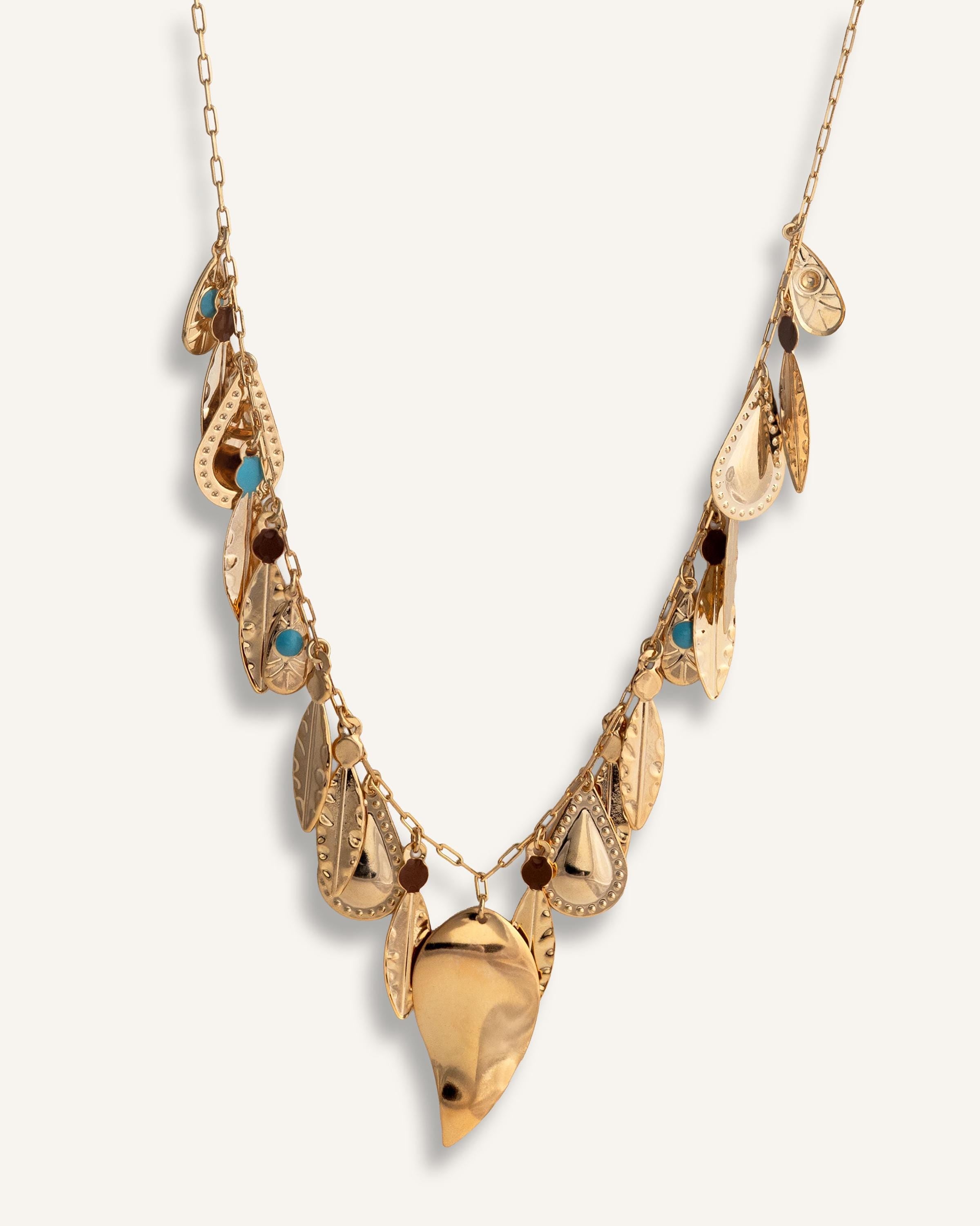Statement Necklace gold plated – Leaf Charm Drop Necklace | Bold Boho Luxe Jewelry by Loon Concept