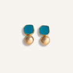 Earrings gold plated – Modern Turquoise Stud Earrings with Bold Gold Sphere | by Loon Concept