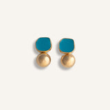 Earrings gold plated – Modern Turquoise Stud Earrings with Bold Gold Sphere | by Loon Concept