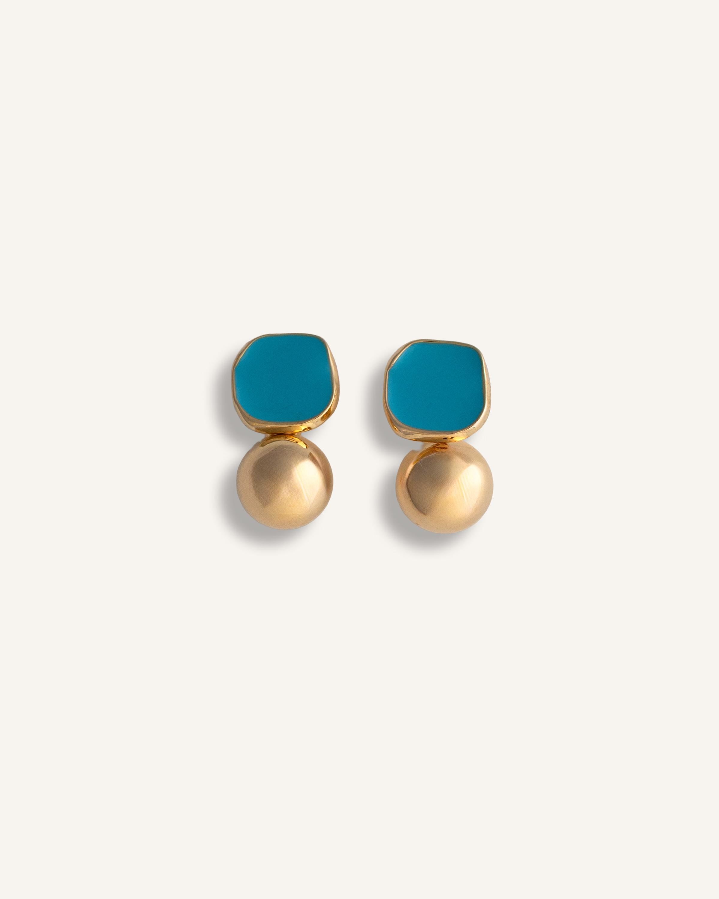 Earrings gold plated – Modern Turquoise Stud Earrings with Bold Gold Sphere | by Loon Concept
