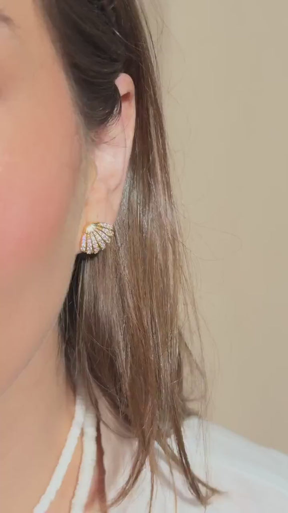 Shell Earrings gold plated – Sparkly Studs with Cubic Zirconia | Loon Concept