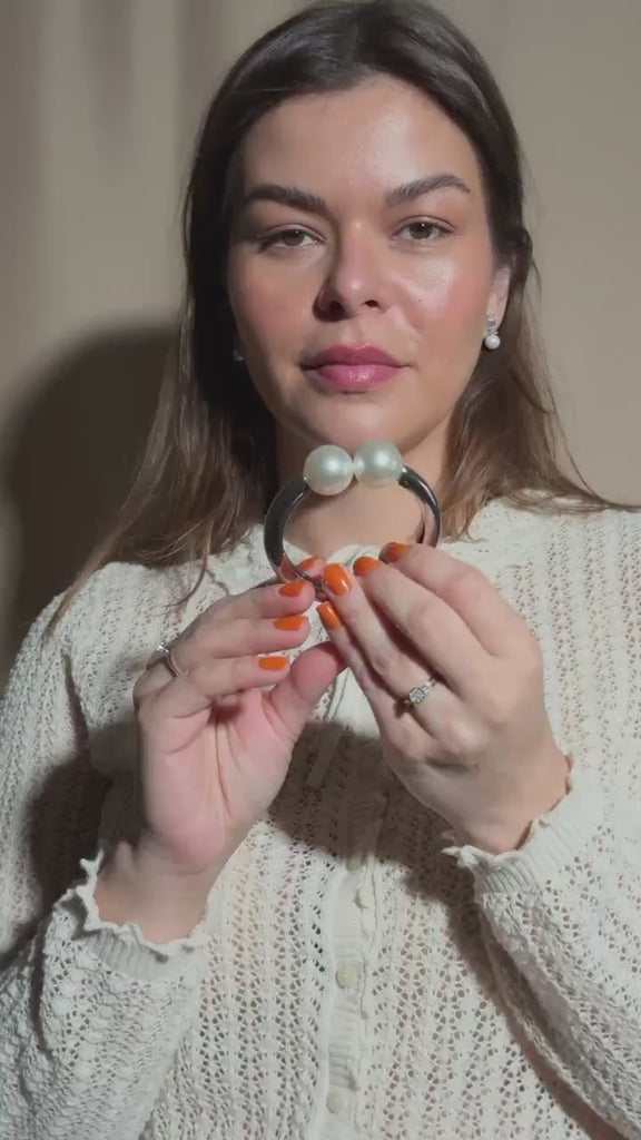 Gold Plated Double Pearl Bangle Bracelet: Minimalist Elegant Cuff